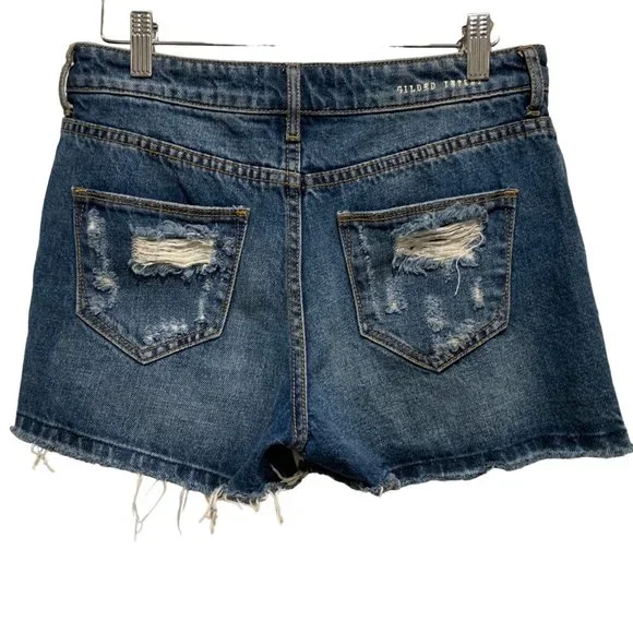 Guilded Intent Buckle High Rise Short Size 26 Distressed Blue Skinny Denim - Picture 7 of 14